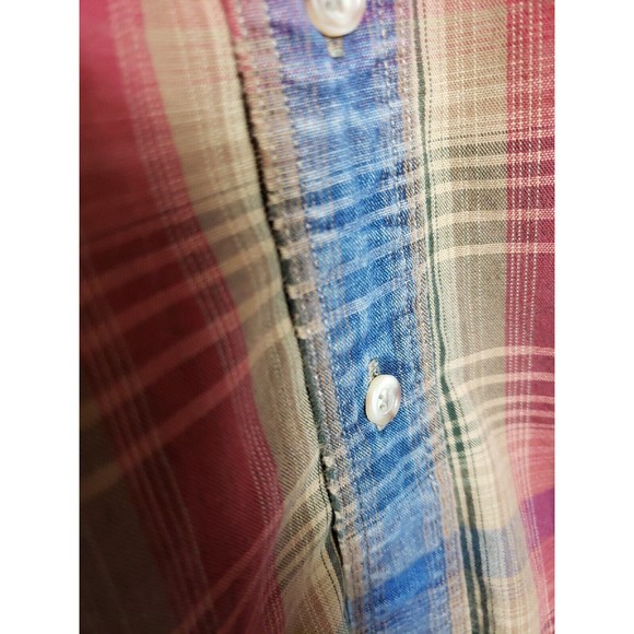 417 by Van Heusen Men's Indigo multicolored Plaid  Shirt Size L cotton VTG - Picture 9 of 12